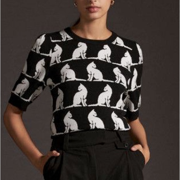 Maeve Sweaters - Black / white cat sweater Harmon Jacquard Sweater Tee by Maeve Anthropologie S